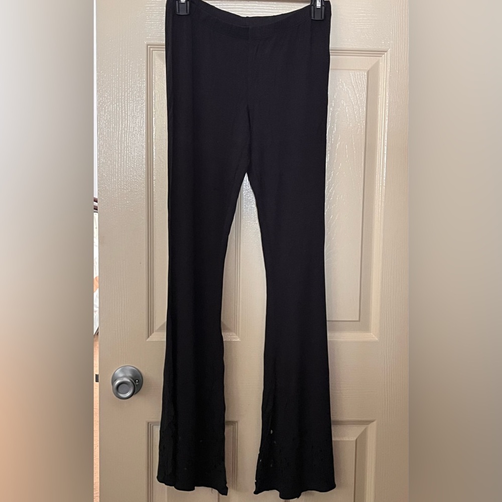 Volcom Black Flare Women's Pants with laser cut details